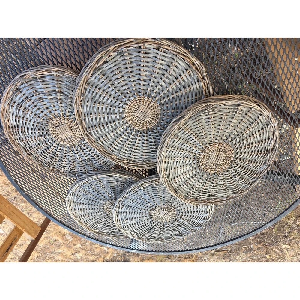 Set of 5 Woven Wicker Charger Plates Wall Basket Decor Gray Brown 12.5 Inch